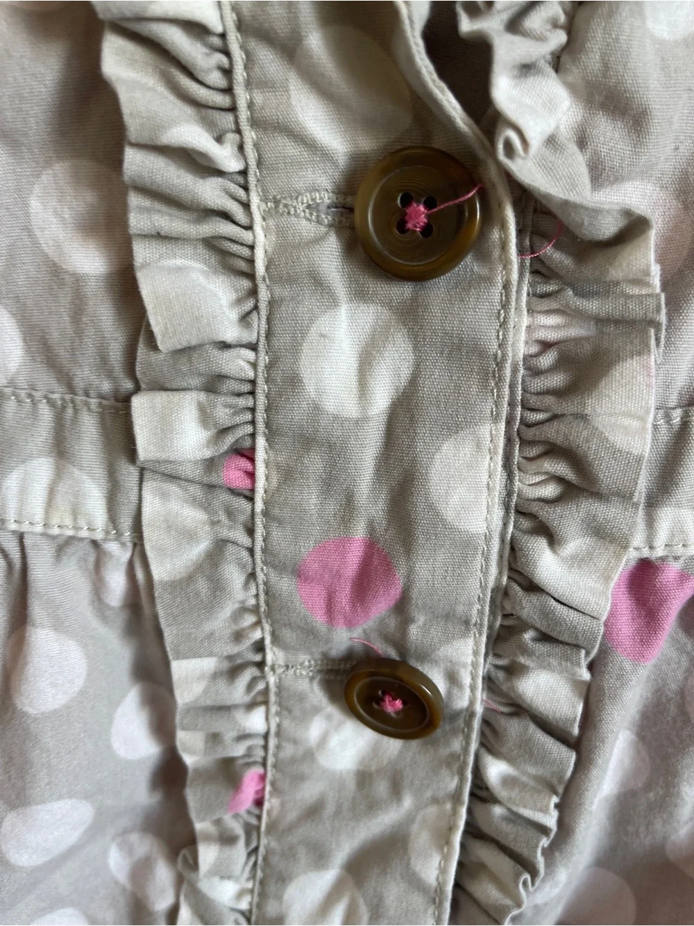 OshKosh B'gosh Pink & Gray Polka Dot Ruffle Jacket 18M